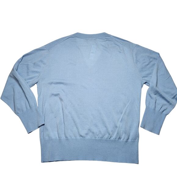 J. Crew Merino Wool V Neck Sweater Light Blue Relaxed Fit Lightweight Soft Large - Picture 3 of 7